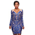 Women Geometric Printed Sequins Skinny Bandage Dress #Blue #Sequins